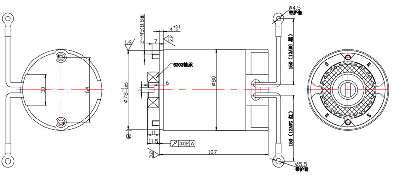 液壓車電機(jī)(永磁)外形尺寸圖