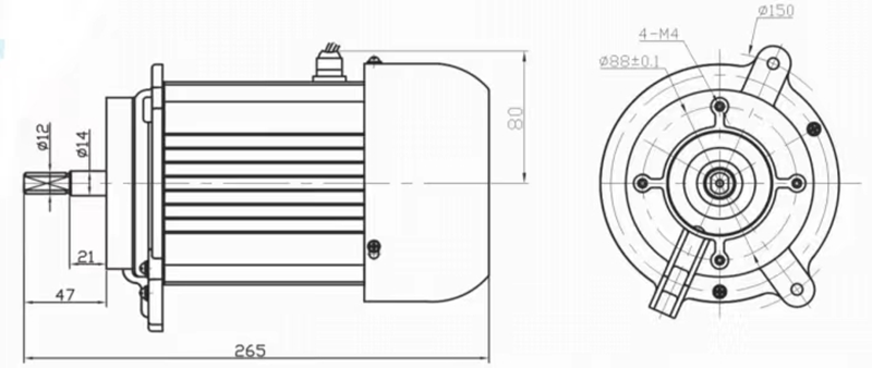 單相電容異步電機(jī)外形尺寸圖